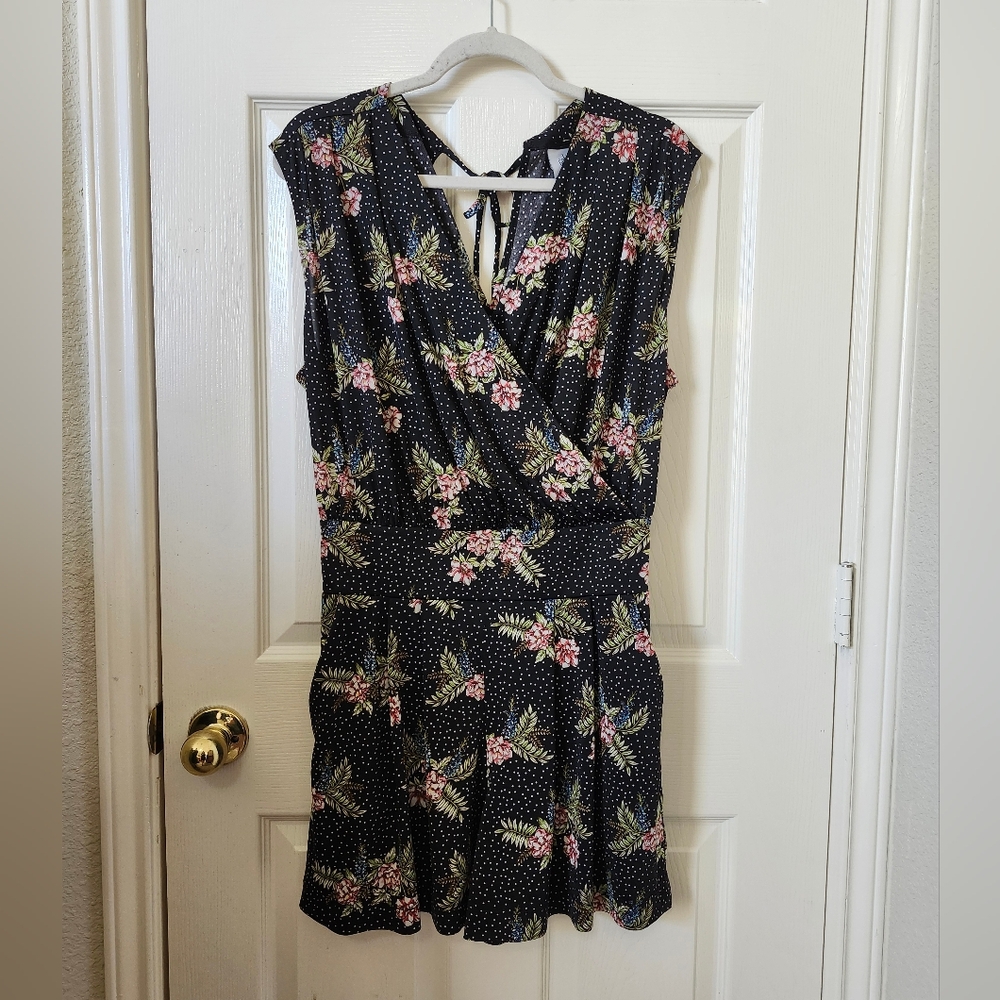 CAbi Black Pink Floral Polka Dot Jumpsuit W Pockets L - Picture 2 of 9